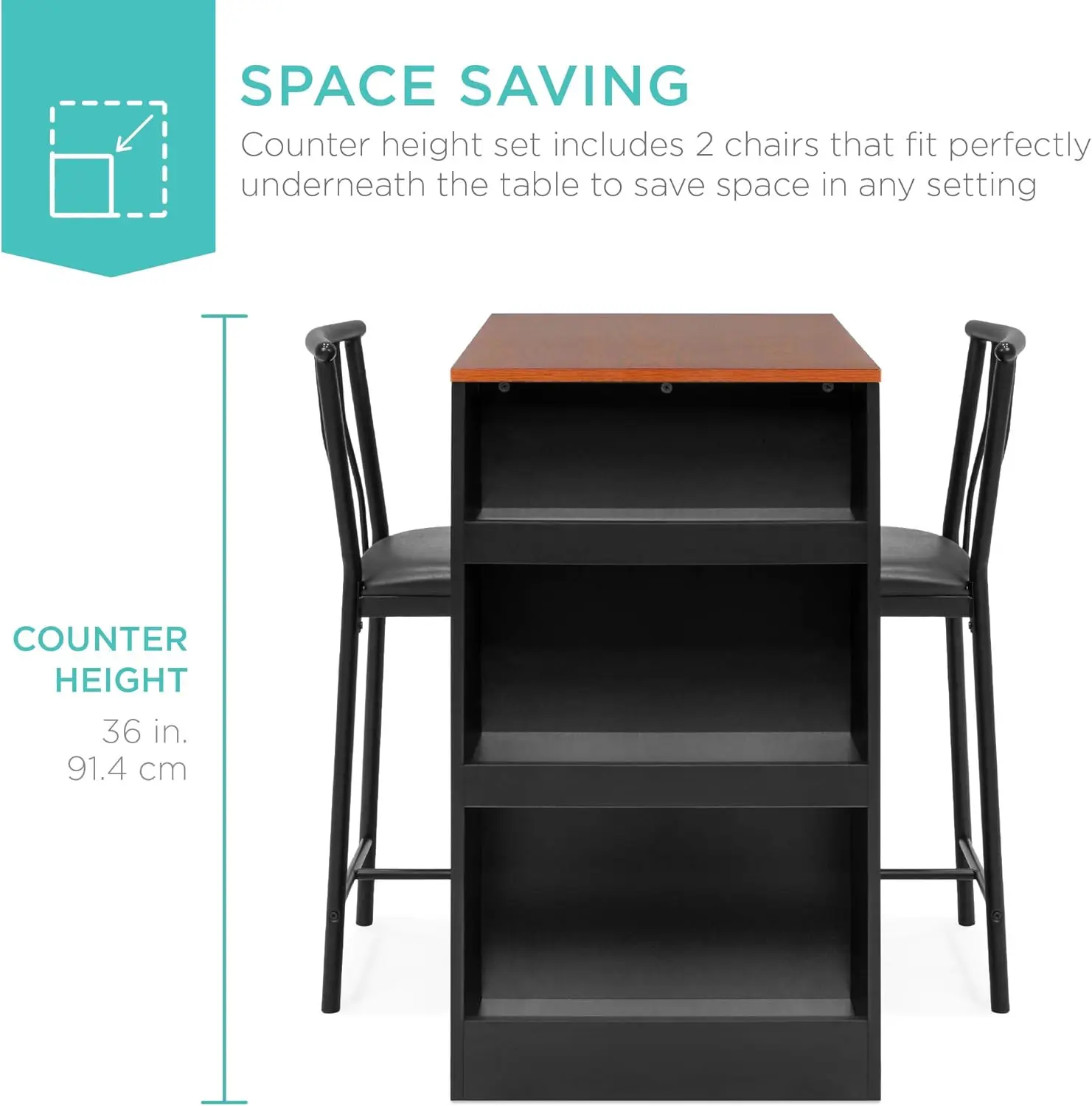 

Best Choice Products 3-Piece 36In Wooden Counter Height Dining Table Set For Kitchen, Dining Room W/Storage Shelves, Metal