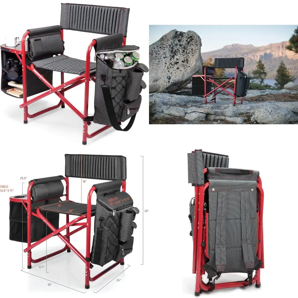 

Picnic Time Fusion Outdoor Folding Chair, Gray with Red Frame, 33 x 7 x 21