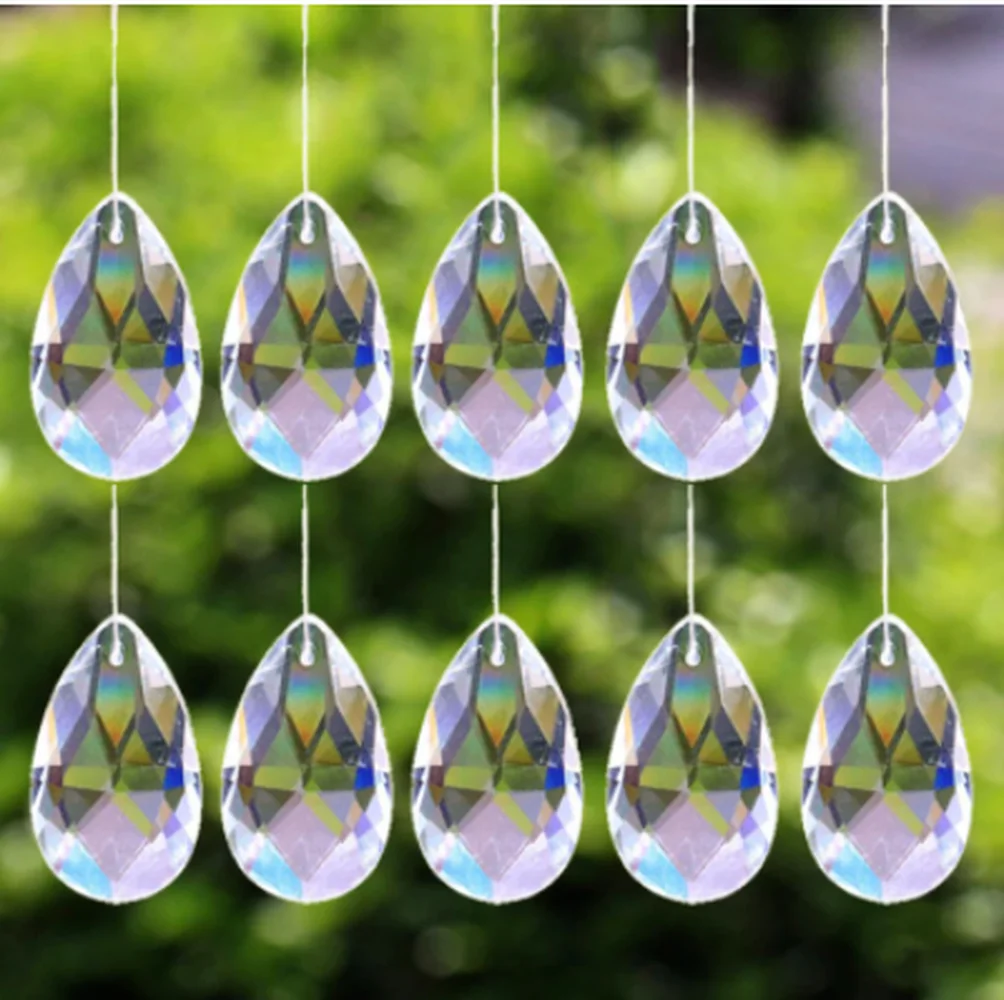 10PC Laser Angel Teardrop Crystal Prism Chandelier Charm Pendant Aurora Shiny Sun Catcher Necklace Dangle Jewelry Part Accessory