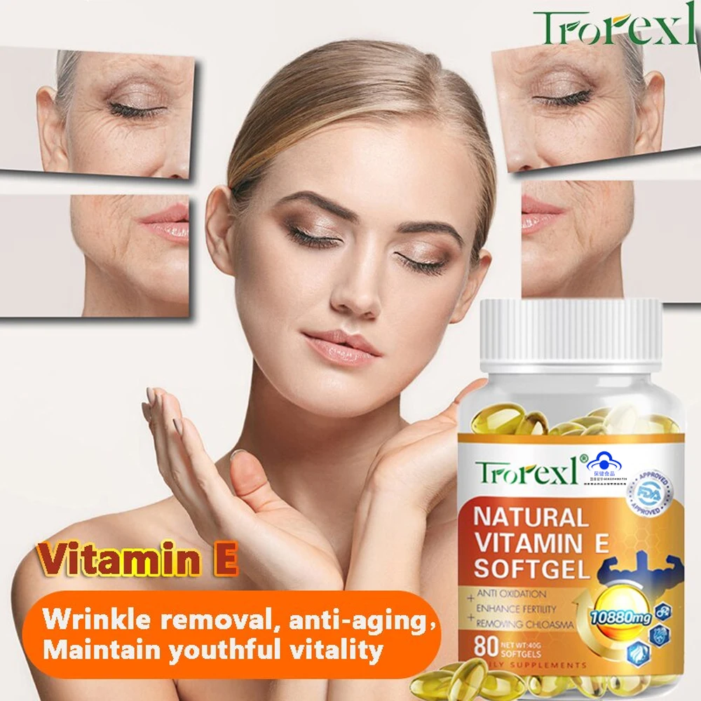 Trorexl Vitamin E Supplement 80 Capsules - Anti-Aging, Anti-Acne Marks, Whitening, Immunity Boost - Beauty & Skincare