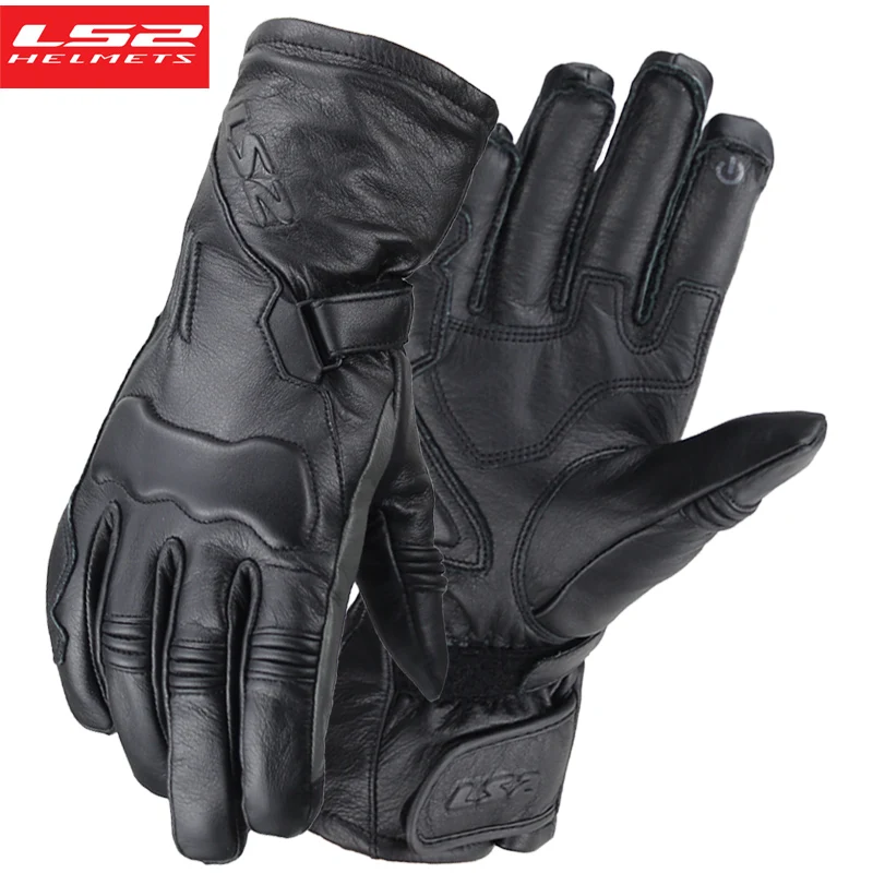 Guanti da moto originali LS2 Guanti da moto in pelle di vacchetta invernali caldi con dita intere Guanti da motocross impermeabili anticaduta