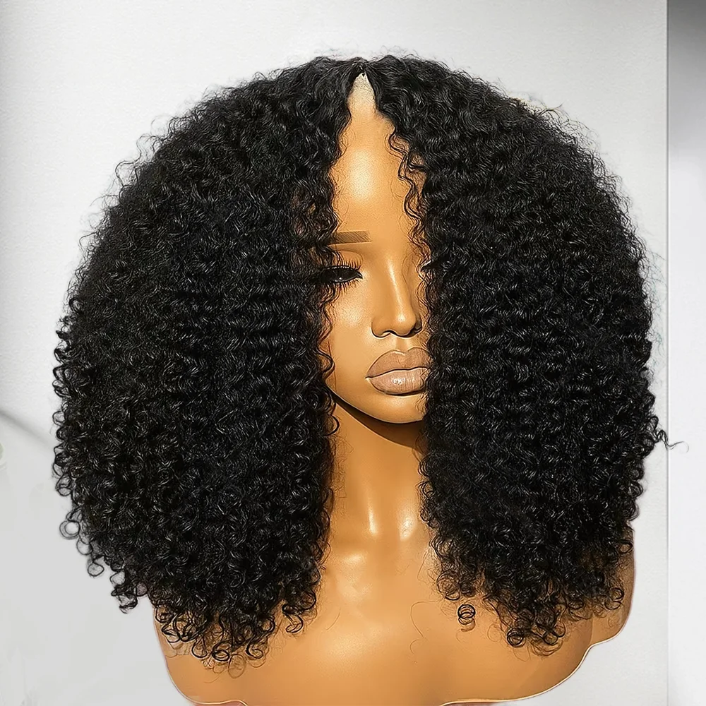 300% Kinky Curly V Part Wigs Human Hair No Leave Out Upgrade Deep Wave Curly V Shape Wig No Glue Half Wig Human Hair For Women