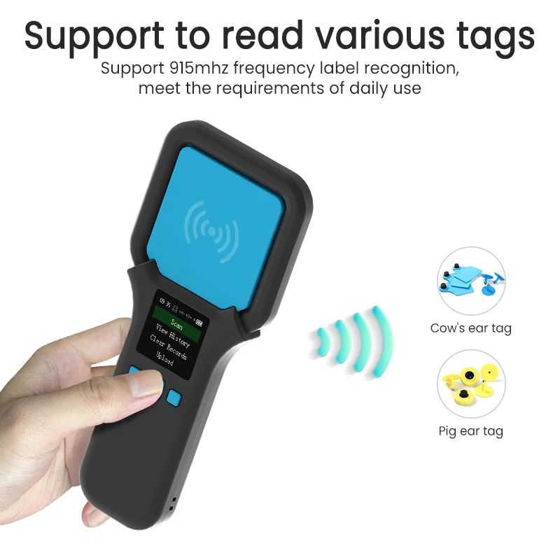 W91F UHF Animal Tag Reader ISO 18000-6C 915mhz RFID Pet Microchip Scanner Microchip For Pet/Dog/Cat/Pig 1000 Data Storage  TFT