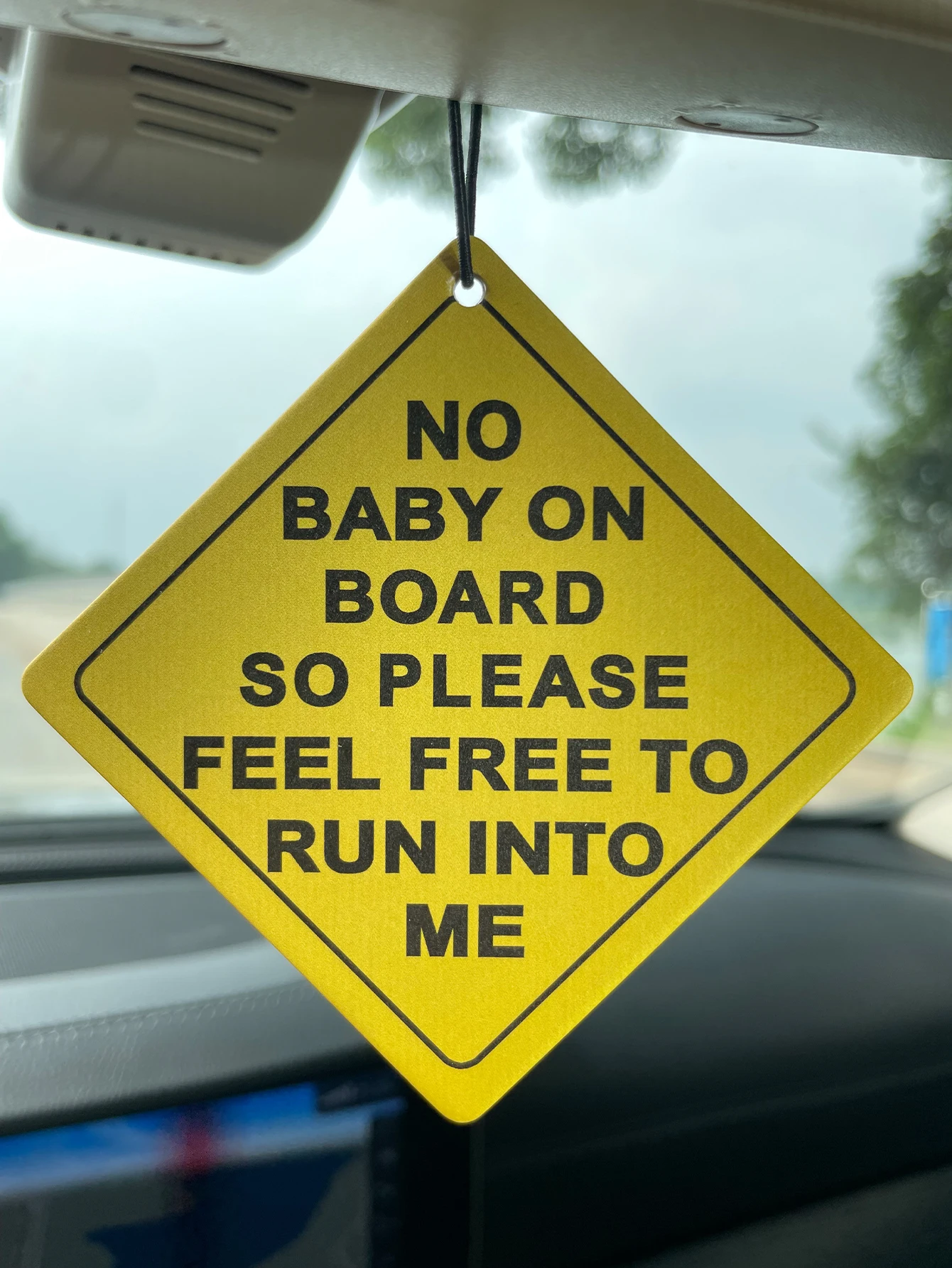 No Baby On Board Funny Warning Sign Hanging Car Air Freshener, Natural Plant Extract Scented Paper Air Fragrance, Alcohol-Free N