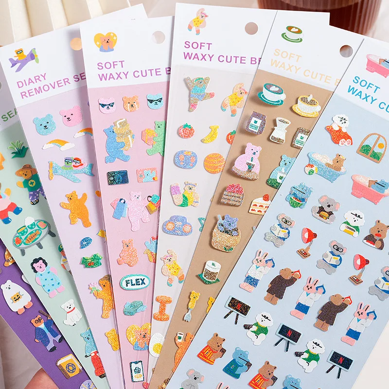 Soft and cute bear series Cute Animals Cartoon Dream Life Stickers waterproof for DIY Projects Diary Scrapbook Decoration