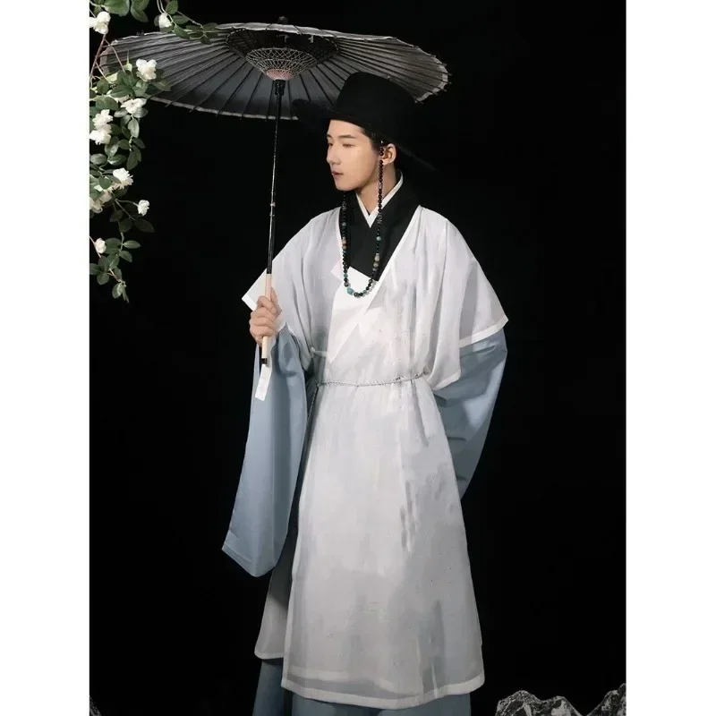 Spring Ming Dynasty Handsome Hanfu Dress Chinese Traditional Clothing for Men Retro Solid Color Cross Collar Hanbok Suit Robe