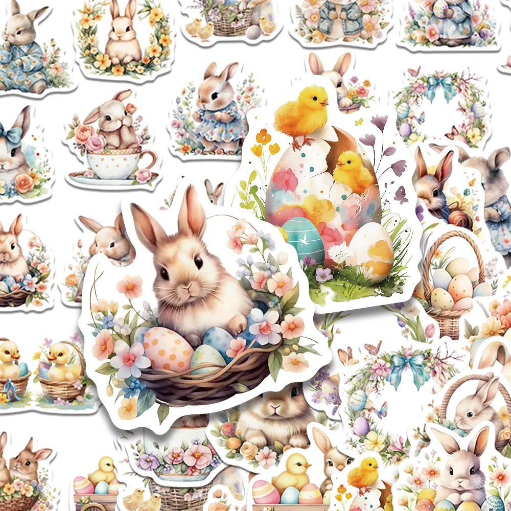 50pcs Cartoon Easter Egg Bunny Stickers For Phone Laptop Scrapbook DIY Graffiti Aesthetic Waterproof Stickers Creative Gifts