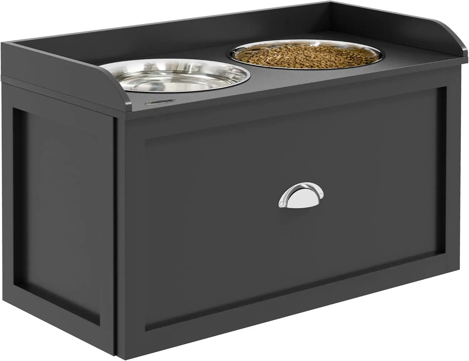 Dog Feeding Station with Storage Drawer, Dog Food Storage Cabinet with 2 Removable Elevated Dog Bowls