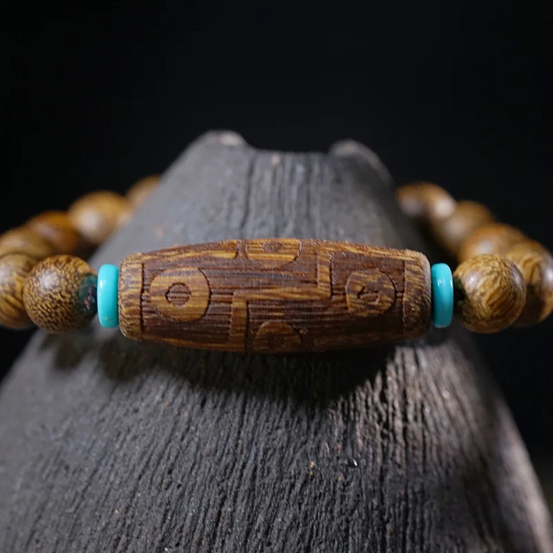 Vietnamese Nha Trang Bai Qi Nan Agarwood DIY Single Loop Bracelet Dzi Bead Couple Mala Festival Gift