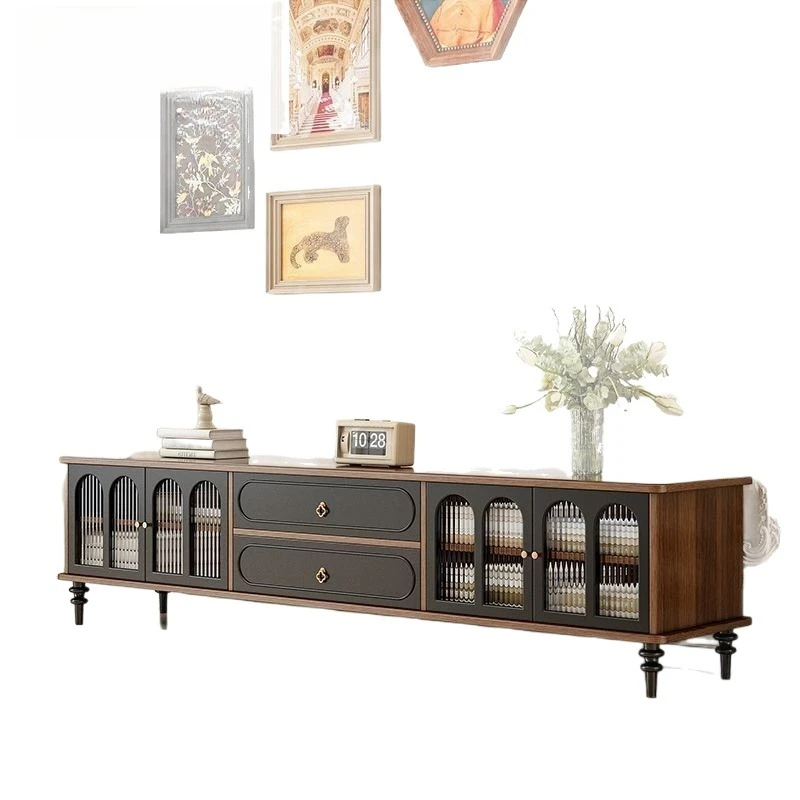 

Retro solid wood TV cabinet coffee table combination, French new small apartment storage cabinet