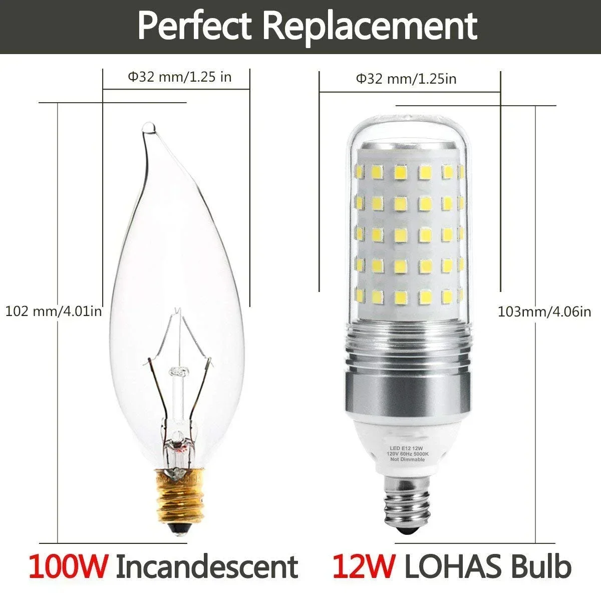 E12 Corn Light LED Bulb 12W Candelabra Corns Led Lamp 360 Beam Angle 100W Equivalent Base Cold 5000K/2700K Warm White 1100LM