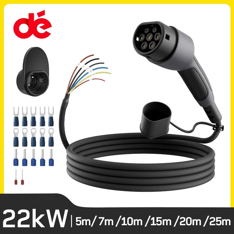 dé 22kW Elektro fahrzeug Typ 2 Ladekabel zum offenen Ende 3 Phase 32a Wallbox Ersatz kabel 5m 7m 10m 15m 20m 25m Option