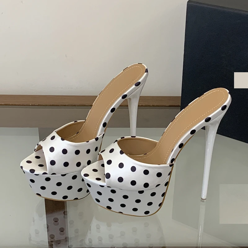 

Eilyken Sexy Thin Heels Polka Dot Slippers Women Nightclub Stripper Party Slides Shoes Fashion Open Toe Zapatos De Mujer