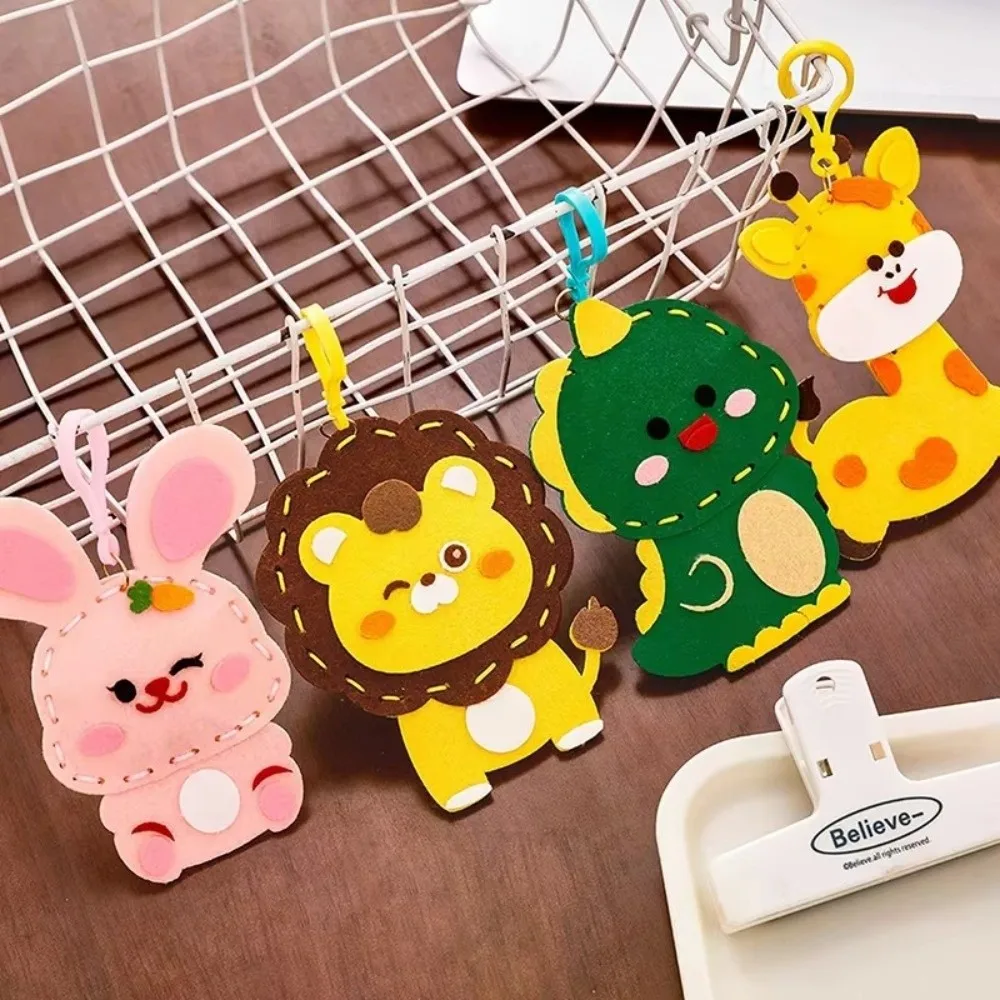 Cute Cartoon DIY Keychain Sewing Kit Non Woven Rabbit Dinosaur Pattern Non Woven Keychain DIY Ornament Bag Pendant Rewards Gift