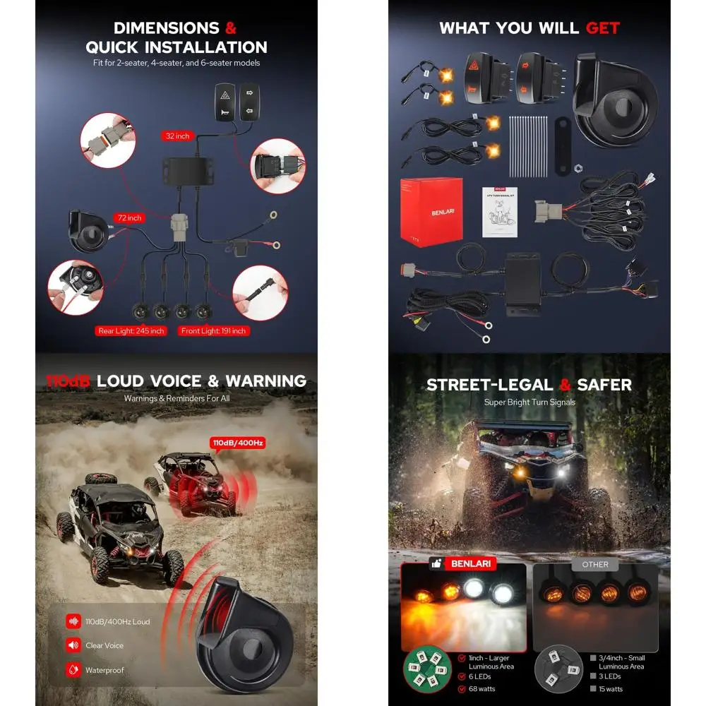 

Комплект указателей поворота UTV с звуковым сигналом, указатель поворота ATV по бокам, мигалка для квадроцикла с выключателем питания Street Legal Kit, подходящий для Polaris RZR