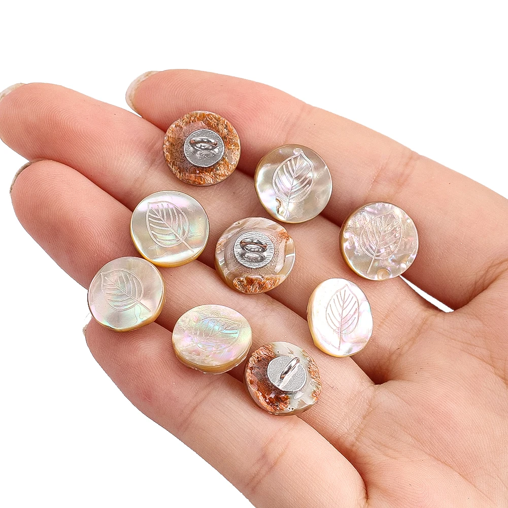 5pcs Round Aurora Abalone Shell Carving Leaf Decorative Buckle Sewing Supplies Buttons Cheongsam Plate Buttons Accessories