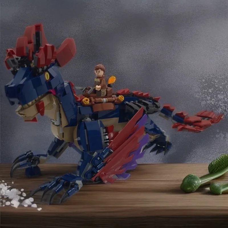 MOC Rock Drake Dragon Creature Baustein-Set – DIY-Montagesteine, Überleben, Fantasy, Biest, Modell, Display, Geschenk für Kinder und Erwachsene
