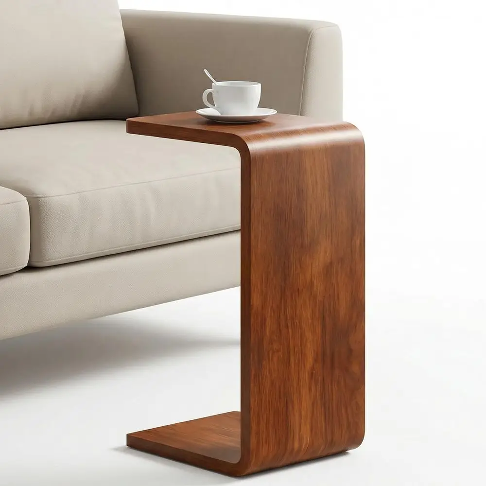 Narrow Walnut Wood Side Table for Couch, Living Room, Bedroom, Laptop Use, Coffee, Ideal for Small Spaces