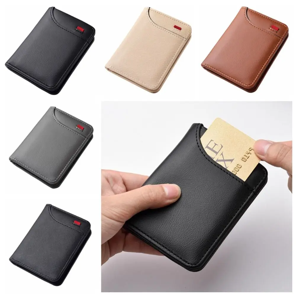 Retro Einfarbig Kurze Männer Brieftasche Zwei-Falten Ultra Dünne Männer Karte Halter Mini Mehrere Karte Slots PU Leder geldbörse Im Freien