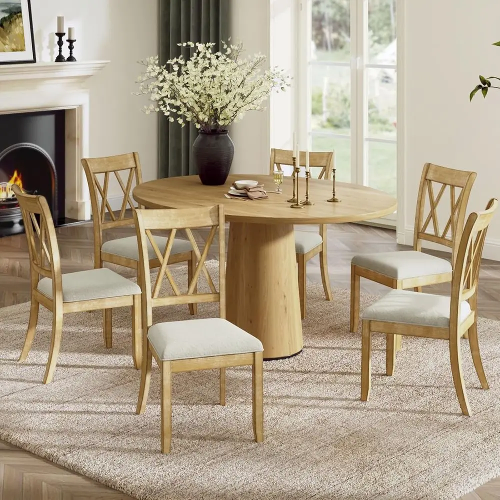 

Upholstered Dining Chairs Set of 6 for Kitchen and Dining Room, Natural Wood Legs, Suitable for Home and Restaurant Use
