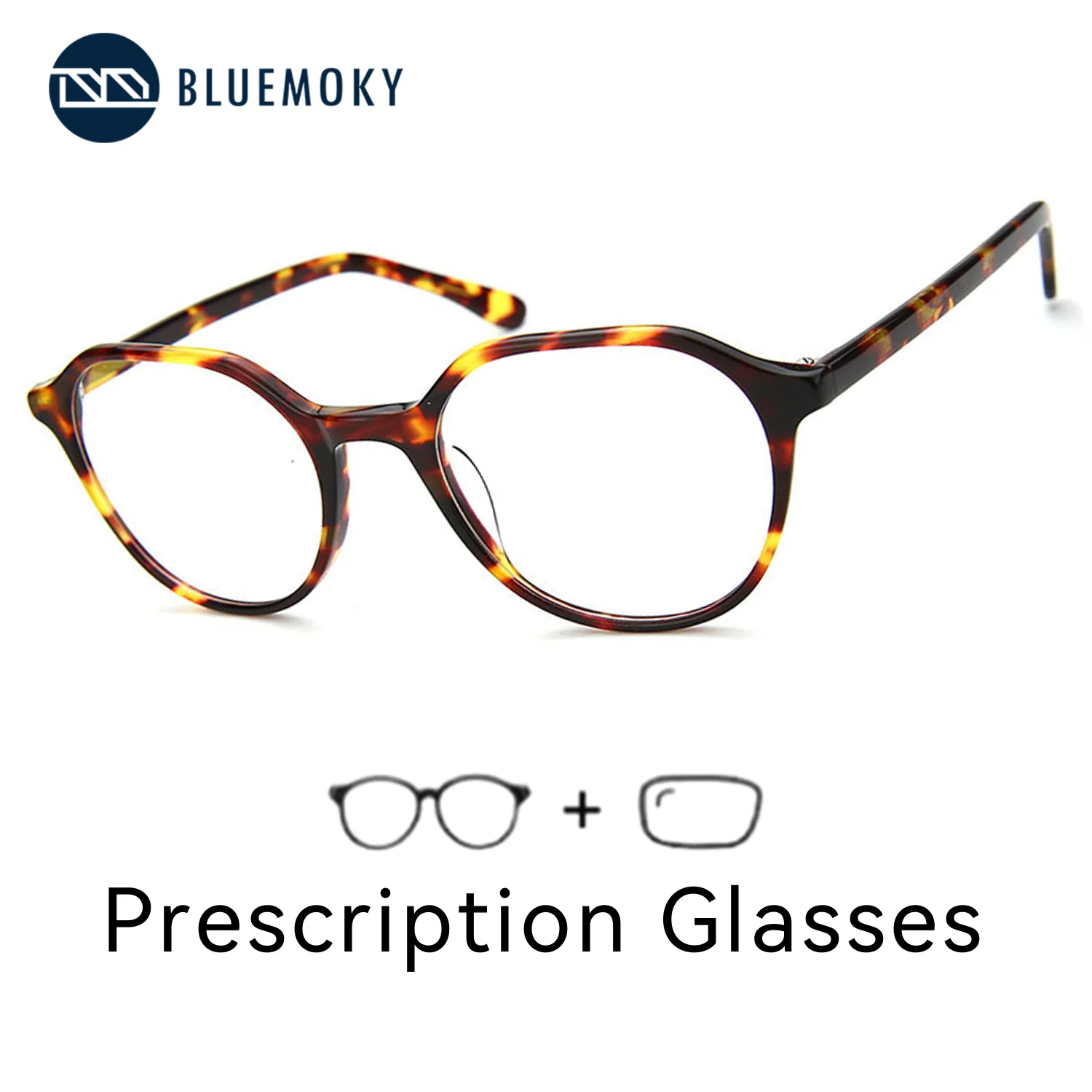 BLUEMOKY Fashion Leopard Print Round Full-Rim Prescription Glasses Handmade Acetate Progressive Graduated Eyeglasses for Men
