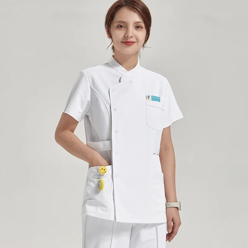 Women's Nurse Scrub Top White Medical Clothing Uniform Scrubs Set Uniformes Clinicos Workwear Beautician Nursing Suits 801-01