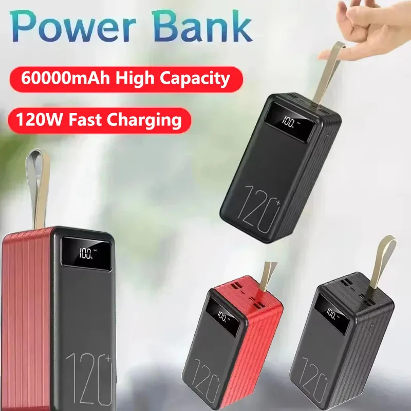 

60000 мАч большой емкости для мобильных устройств 120 Вт портативный быстрый аккумулятор для зарядки ноутбука светодиодный светильник зарядка мобильного телефона