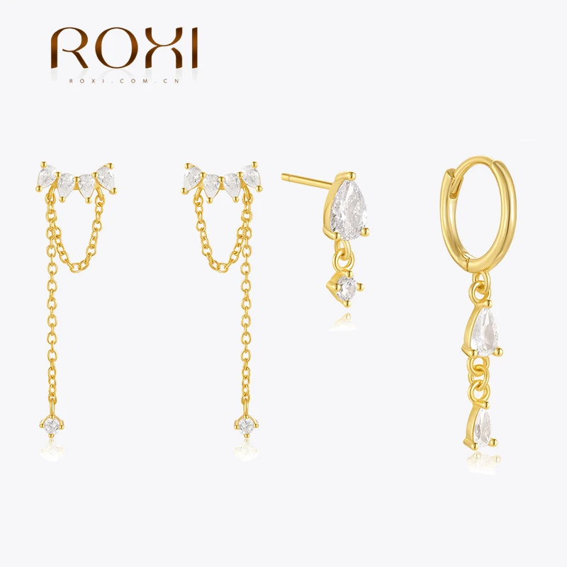 

ROXI 925 Sterling Silver Water Drop Zircon Tassel piercing Earrings For Women DIY Daily Wear Circle Hoop Earrings Jewelry Gifts