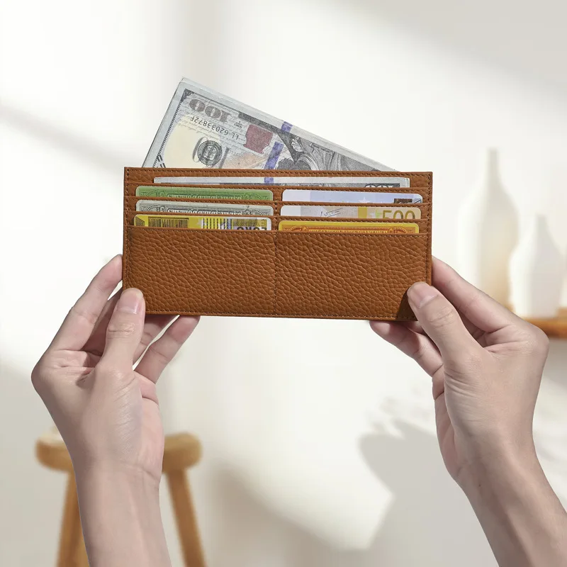RFID Blocking Wallet Card Holder Integrated Cowhide Leather Texture Money Clip Multi Card Slot for Unisex