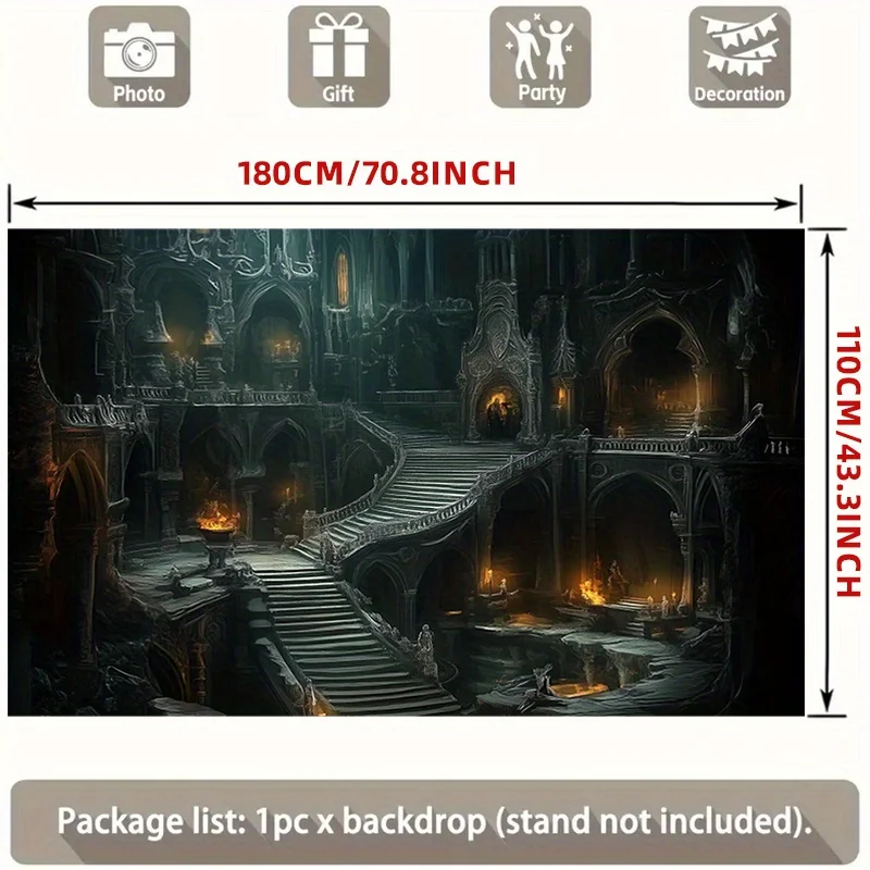 Dramatic Gothic Fantasy Castle Mural Tapestry Wall Hanging Print Dark Academia Epic Ruined Palace Staircase Art Room Decor Canva