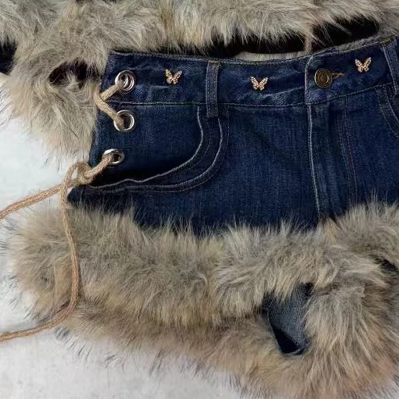 ANJY 2025 Otoño Invierno nueva moda mujer ropa de calle chica caliente deshilachado con cordones ajustado Sexy pantalones cortos de mezclilla tendencia Chic Ins Casual A16542