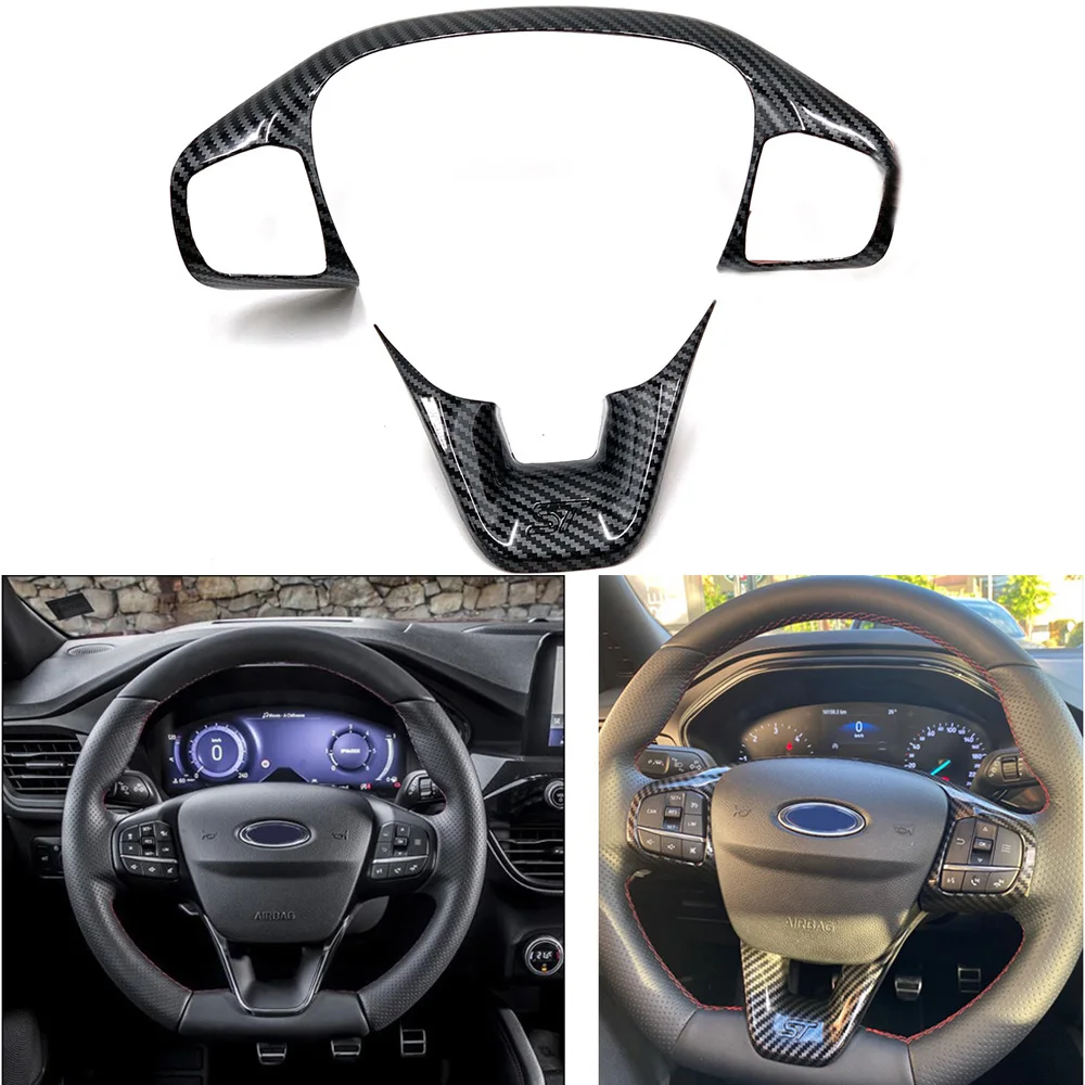 Carbon Fiber ABS Car Steering Wheel Shift Pedal Trim Interior Accessories for Ford Focus Kuga Escape 2018 2020 Fiesta MK8 Bronco