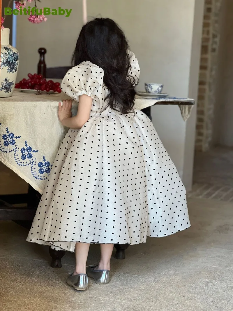 Beitifubaby Blumen mädchen Kleid 2024 Sommer Polka Dot Bubble Kurzarm Mode Geburtstags kleider für Mädchen Vestidos de Niña