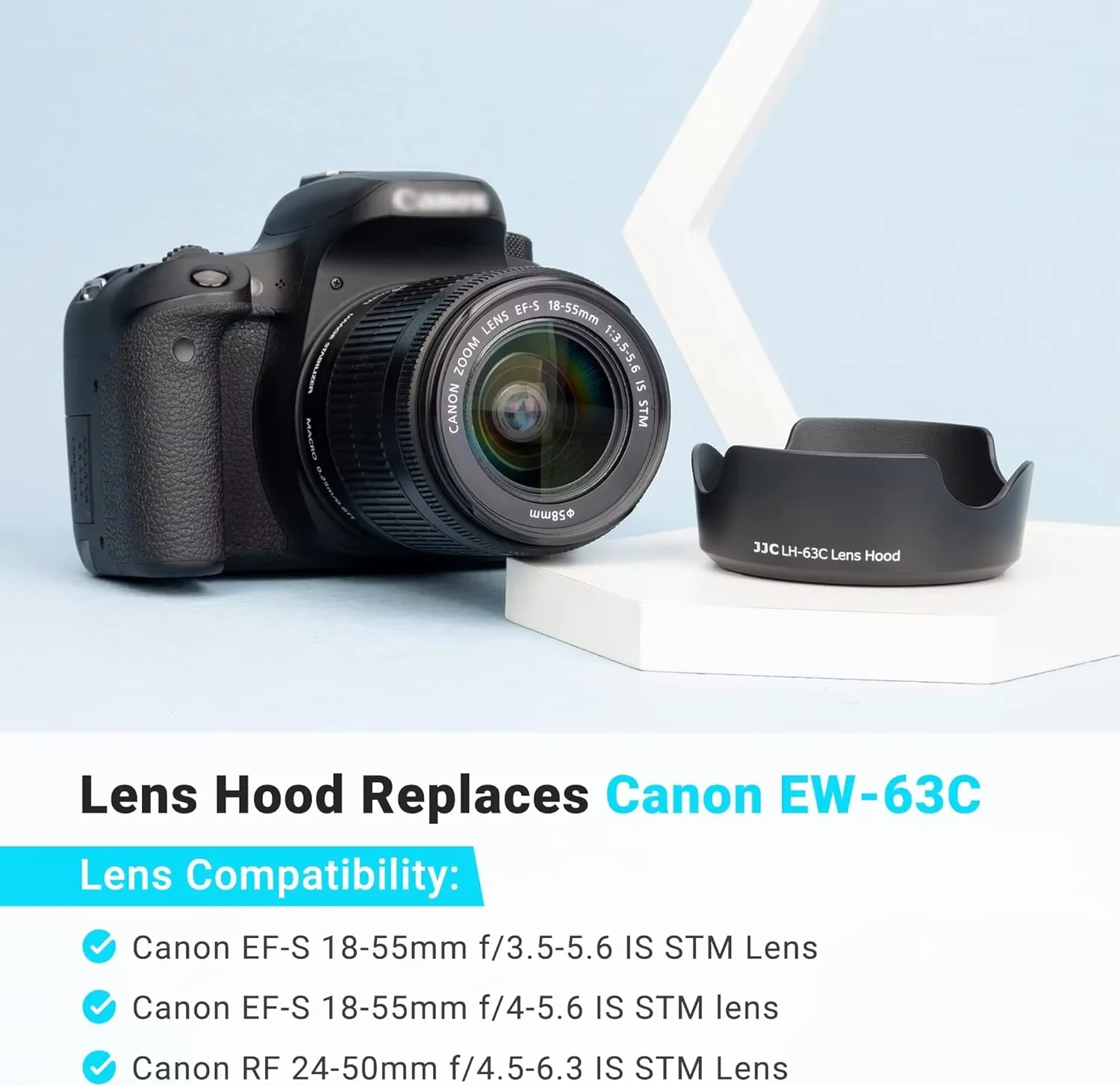 Бленда JJC для Canon EF-S 18-55mm F3.5-5.6 is STM для Canon Rebel T8i T7i T7 T6i SL3 SL2 EOS R8 R10 R7 R5 90D 80D 77D