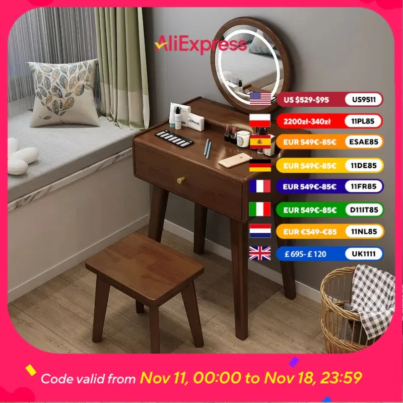 

Brown Europe Storage Vanity Table Drawer Decor Luxury Salon Makeup Cabinet Bedroom Mirror Modern Penteadeira Feminina Furniture