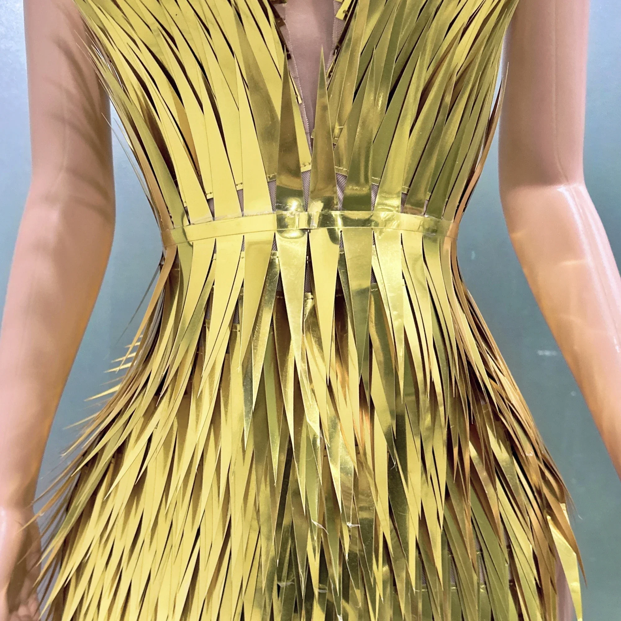 Seksowny strój urodzinowy Złota cekinowa błyszcząca sukienka piosenkarki Wieczorowy kostium na występy w klubie nocnym Strój sceniczny