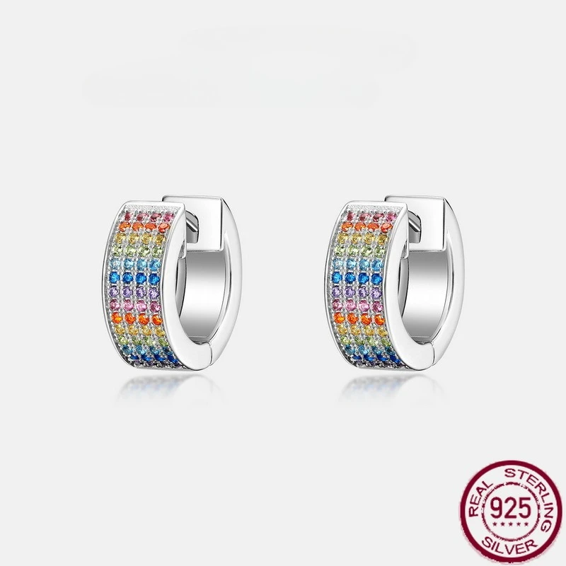 

New S925 sterling silver circle rainbow set four rows of colorful diamond earrings, fashionable and luxurious wedding jewelry