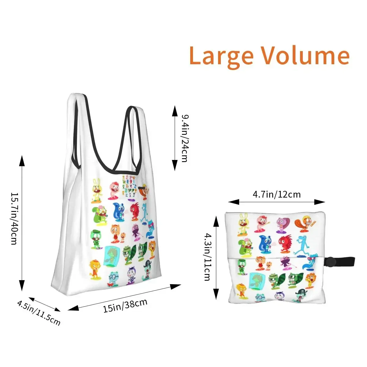 Happy Tree Friends Characters Flippy Giggles Petunia Handy Toothy Shopping Bag Portable Tote Bags Reusable Shoulder Shopper Bag