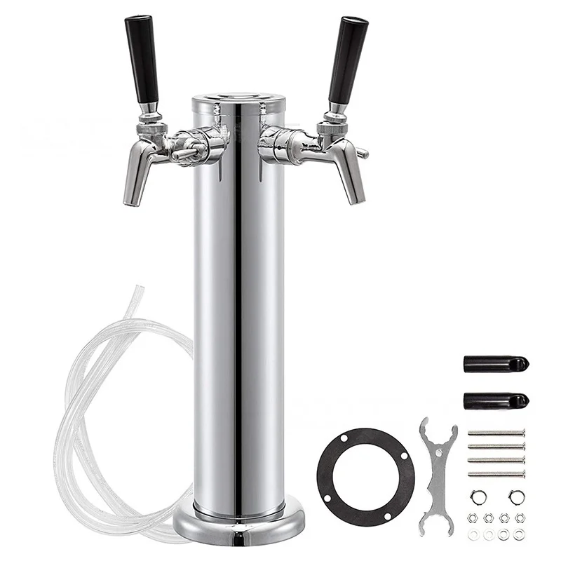 Beer tower with adjustable faucet with drip tray, single head double head wine column