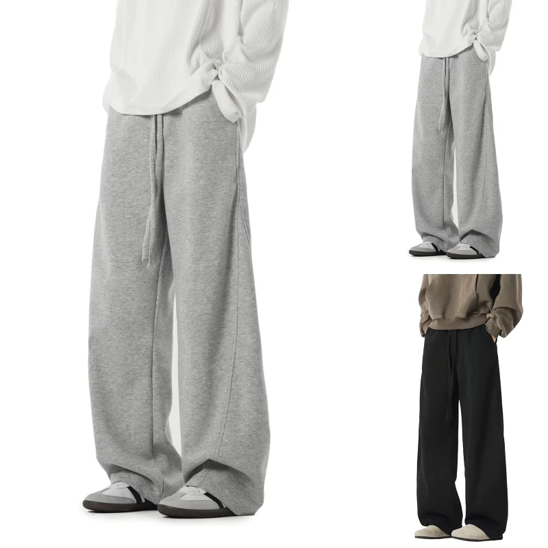 

Male Comfort Loose Leisure Pants Soft Fabric Elastic Solid Color Sweatpants Men High Street Style Cozy Soft Daily Sport Trousers