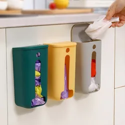 Wall Mounted Plastic Garbage Bag Holder Mounted Trash Bag Storage Box With Lid Container Kitchen Bathroom Sundries Container