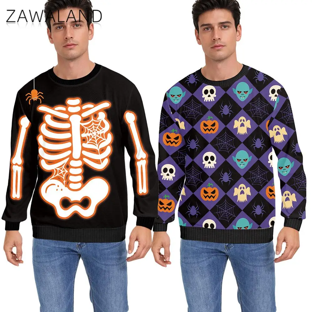 

Men Halloween Sweatshirt Skeleton Pumpkin Ghost Print Crew Neck Pullover Casual Hoodies for Halloween Party Cosplay Costumes ﻿