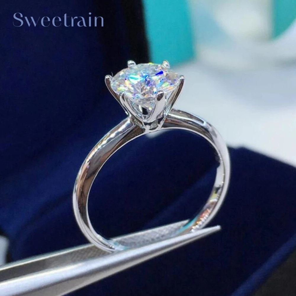 3ct 6 Prong V Style Classic Solitaire Diamond Ring 925 Silver 18K White Gold Moissanite Rings Engagement Wedding Fine Jewelry