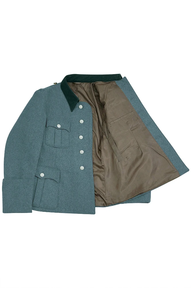 GUWI-B010-OFF Police Officer Wool Service Tunic Jacket With Deep Green Collar 5 Buttons