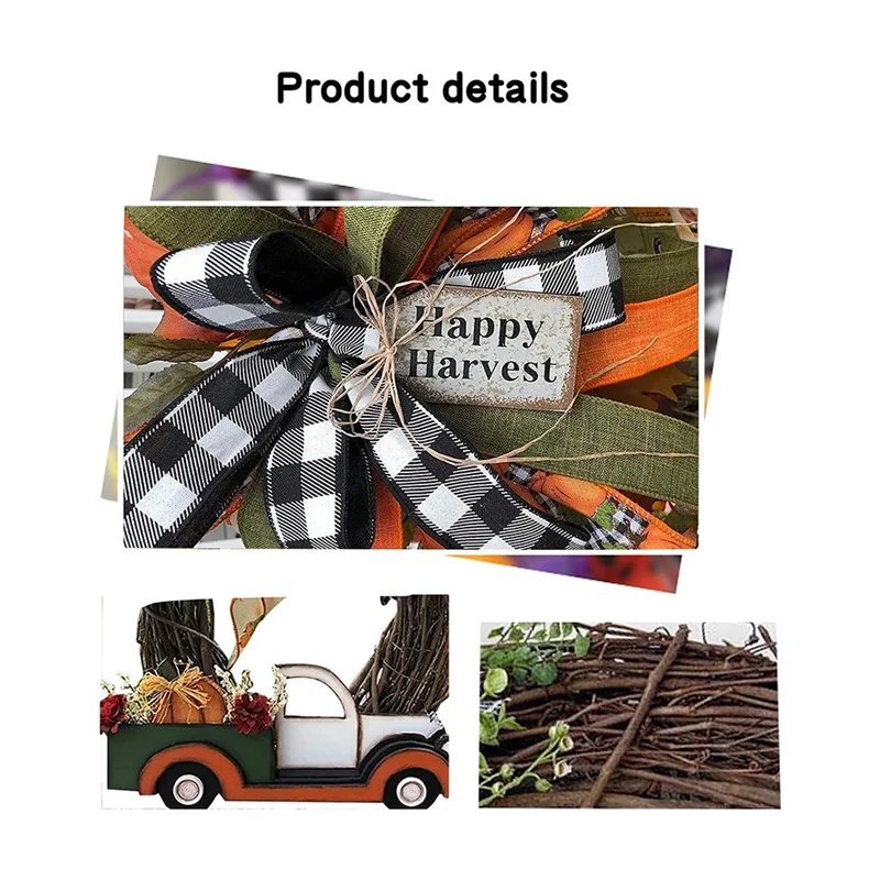 Halloween Wreath Wooden Pumpkin Truck Handmade, 30X30X4cm Autumn Harvest Vintage Farmhouse Thanksgiving Decorations