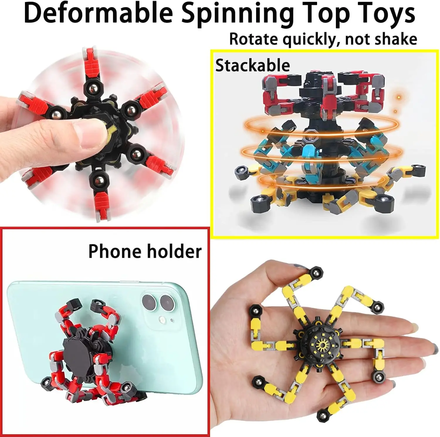 어린이와 성인을위한 변형 가능한 Fidget Spinners 소년과 소녀를위한 스트레스 릴리프 감각 장난감 손가락 자이로 감압 장난감