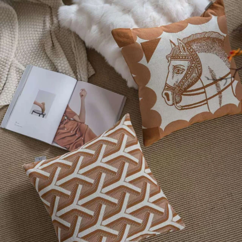 New Oat Color High End Geometric Jacquard Cushion Cover Double-sided Modern Light Luxury Pillow Covers Decorative Decor Home