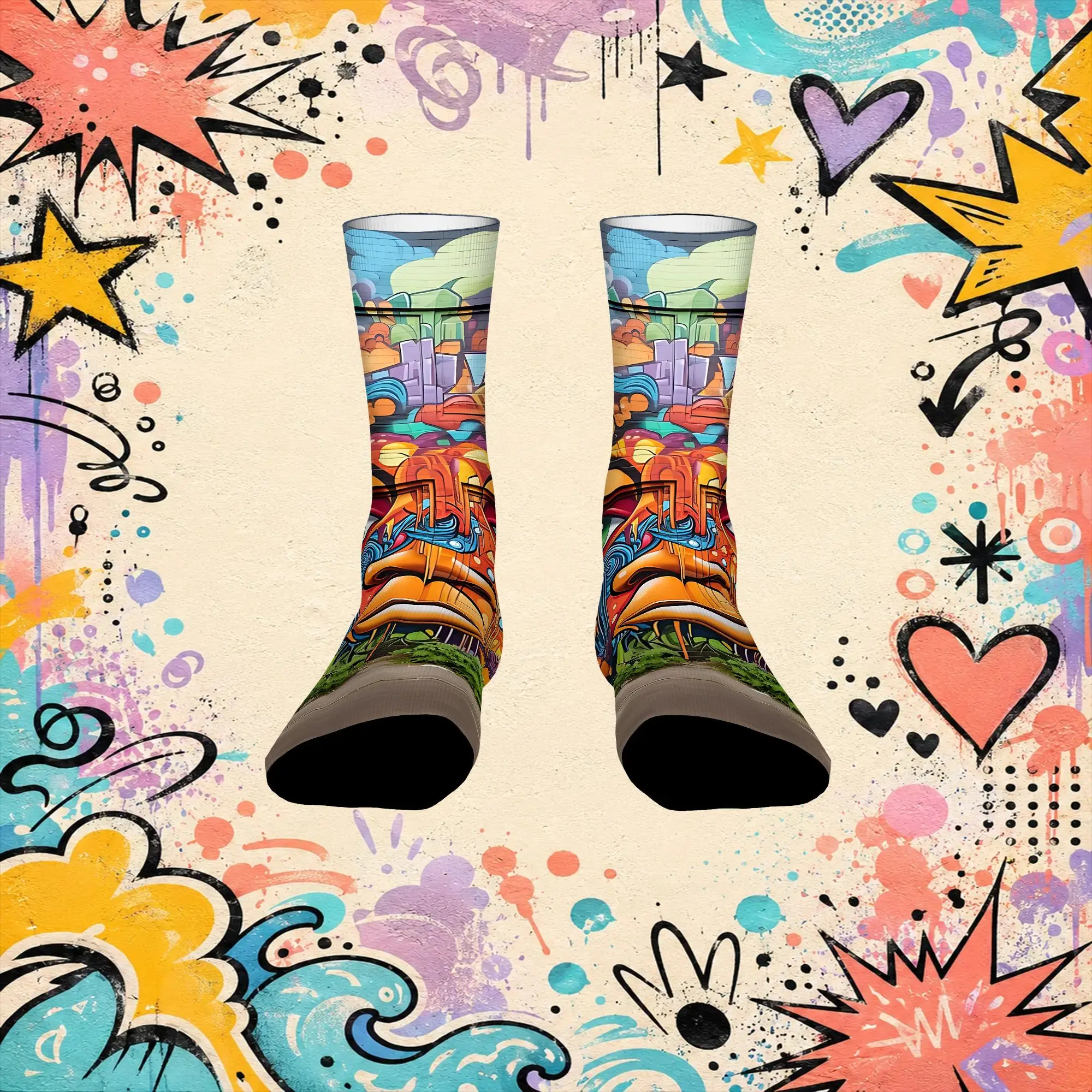 Urban Rainbow Art Print Vintage  Street Style Novelty Casual Crew Creative Sock Sports Socks