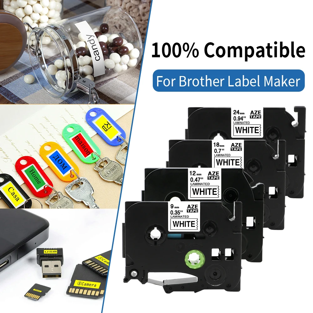 30 Colors Label Tape Compatible for Brother-Ptouch label Maker 6mm 9mm 12mm AZE-221 231 241 251 or PT-H110 PTD-210 PTD210 PT1000