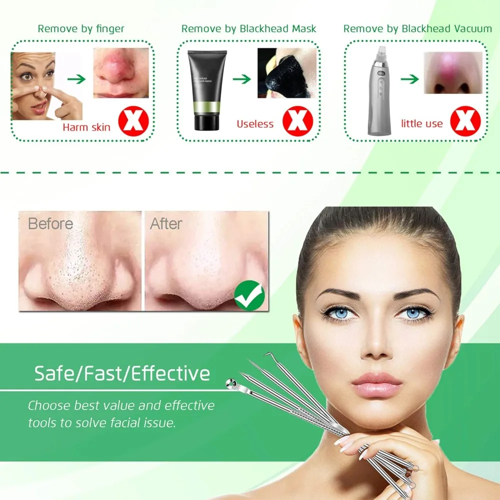 8PCS Rvs Acne Clip Puistje Naald Comedondrukker Pincet Comedo Extractor Facial Schoonheidssalon Huidverzorging Gereedschap